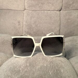 Charriol White Oversized Square Sunglasses with Dark Lenses